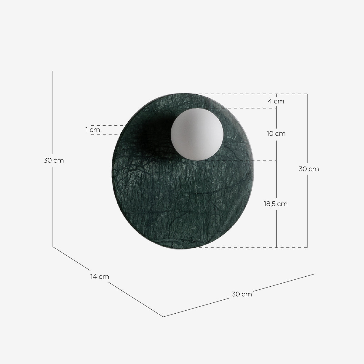 Wall light with side sphere in Lunas marble