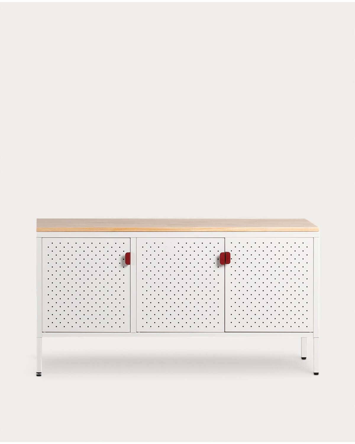 Low sideboard 3 doors 115x40 cm in laminated steel and Varys pine wood