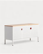 Low sideboard 3 doors 115x40 cm in laminated steel and Varys pine wood