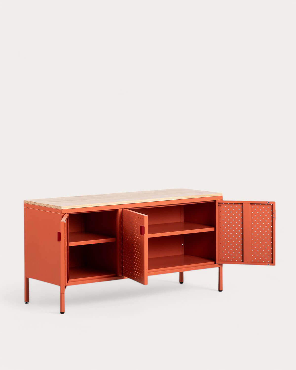 Low sideboard 3 doors 115x40 cm in laminated steel and Varys pine wood