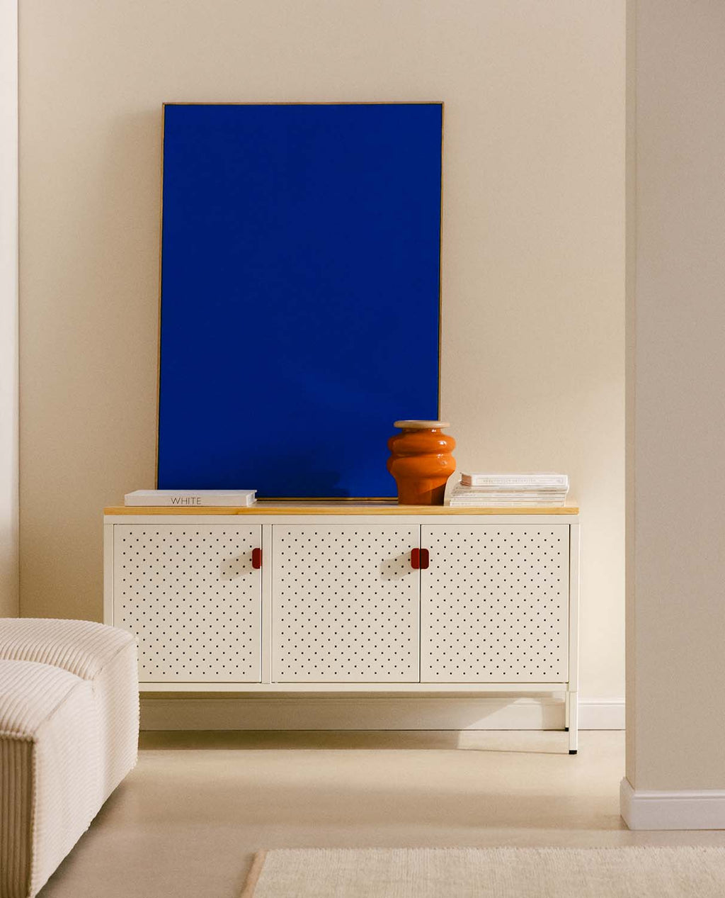 Low sideboard 3 doors 115x40 cm in laminated steel and Varys pine wood