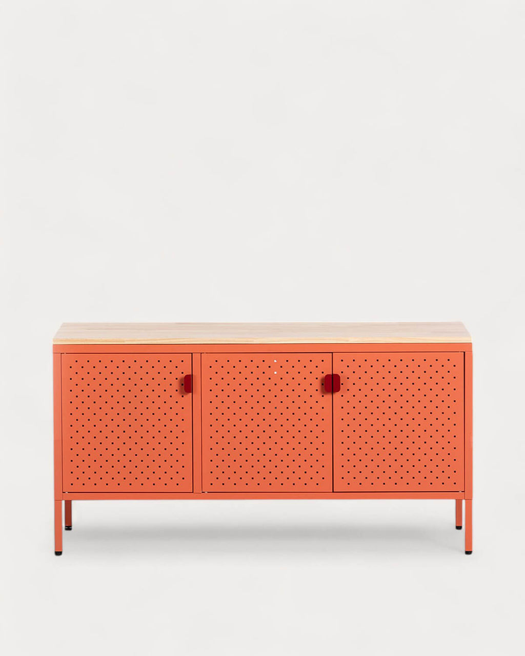 Low sideboard 3 doors 115x40 cm in laminated steel and Varys pine wood