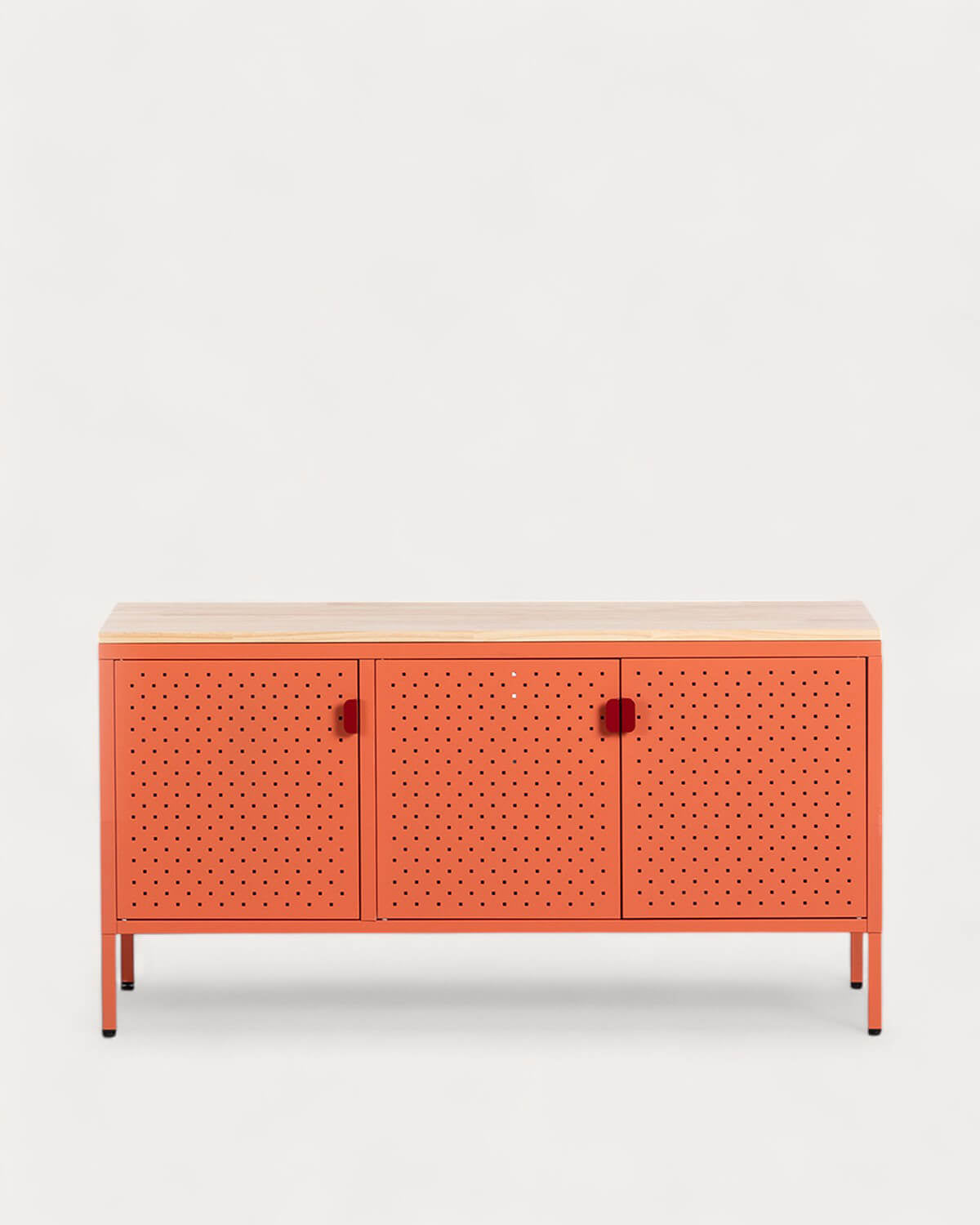 Low sideboard 3 doors 115x40 cm in laminated steel and Varys pine wood