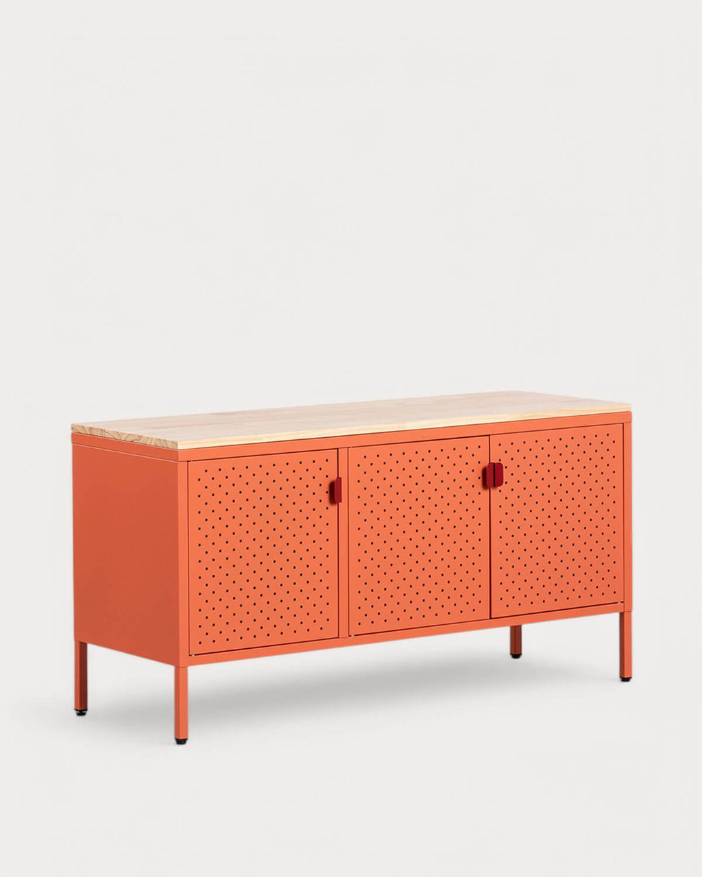 Low sideboard 3 doors 115x40 cm in laminated steel and Varys pine wood