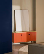 Low sideboard 3 doors 115x40 cm in laminated steel and Varys pine wood