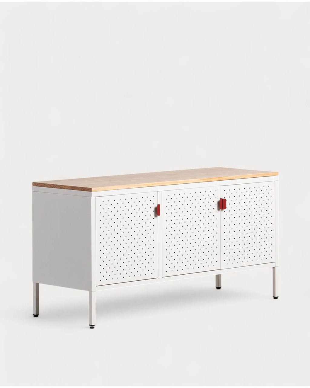 Low sideboard 3 doors 115x40 cm in laminated steel and Varys pine wood