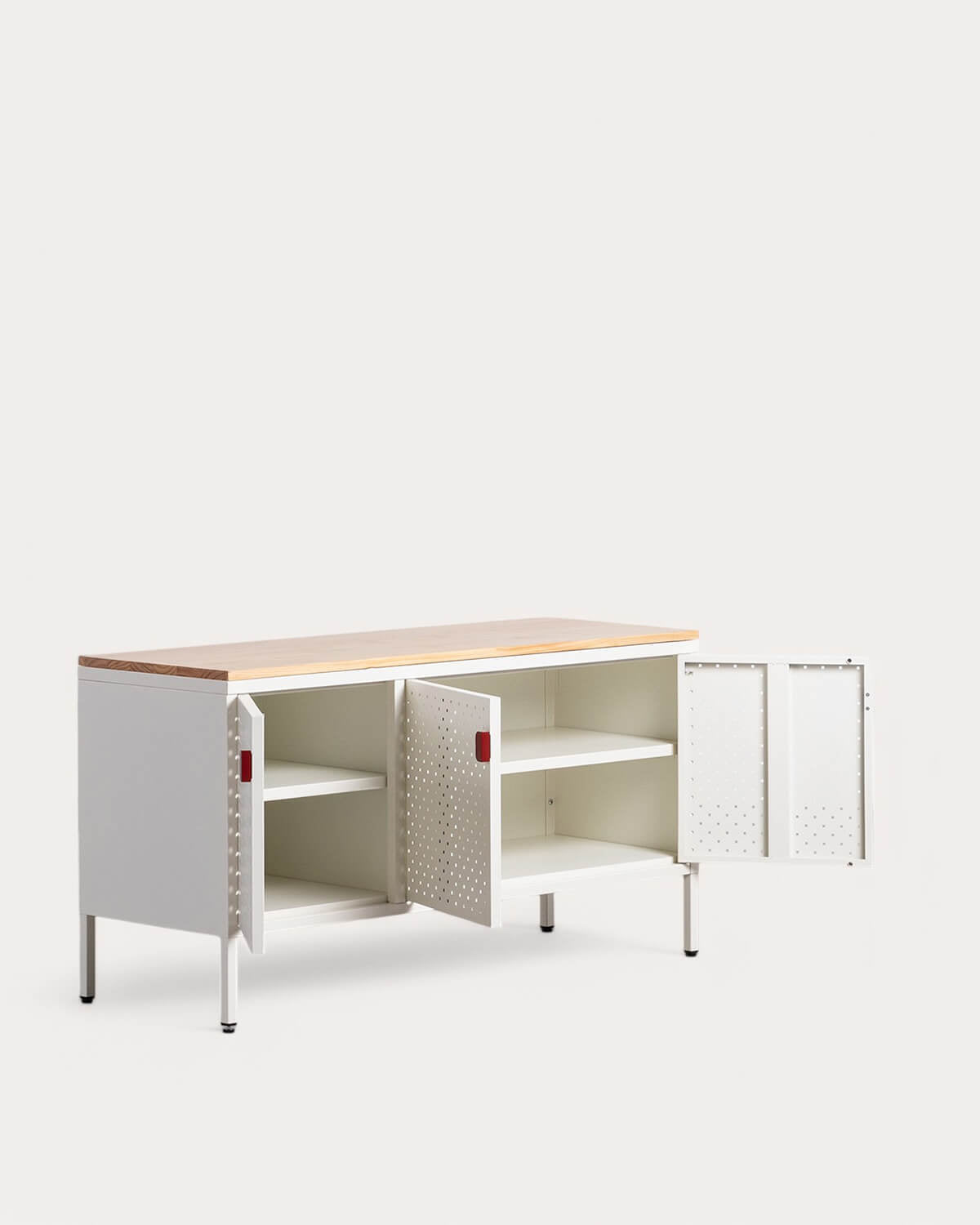 Low sideboard 3 doors 115x40 cm in laminated steel and Varys pine wood