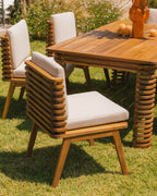 Acacia wood outdoor chair with Hazan fabric cushions