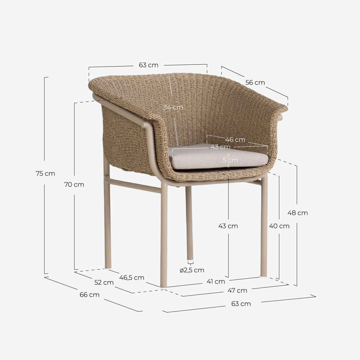 Caitlyn Metal and Rattan Outdoor Chair