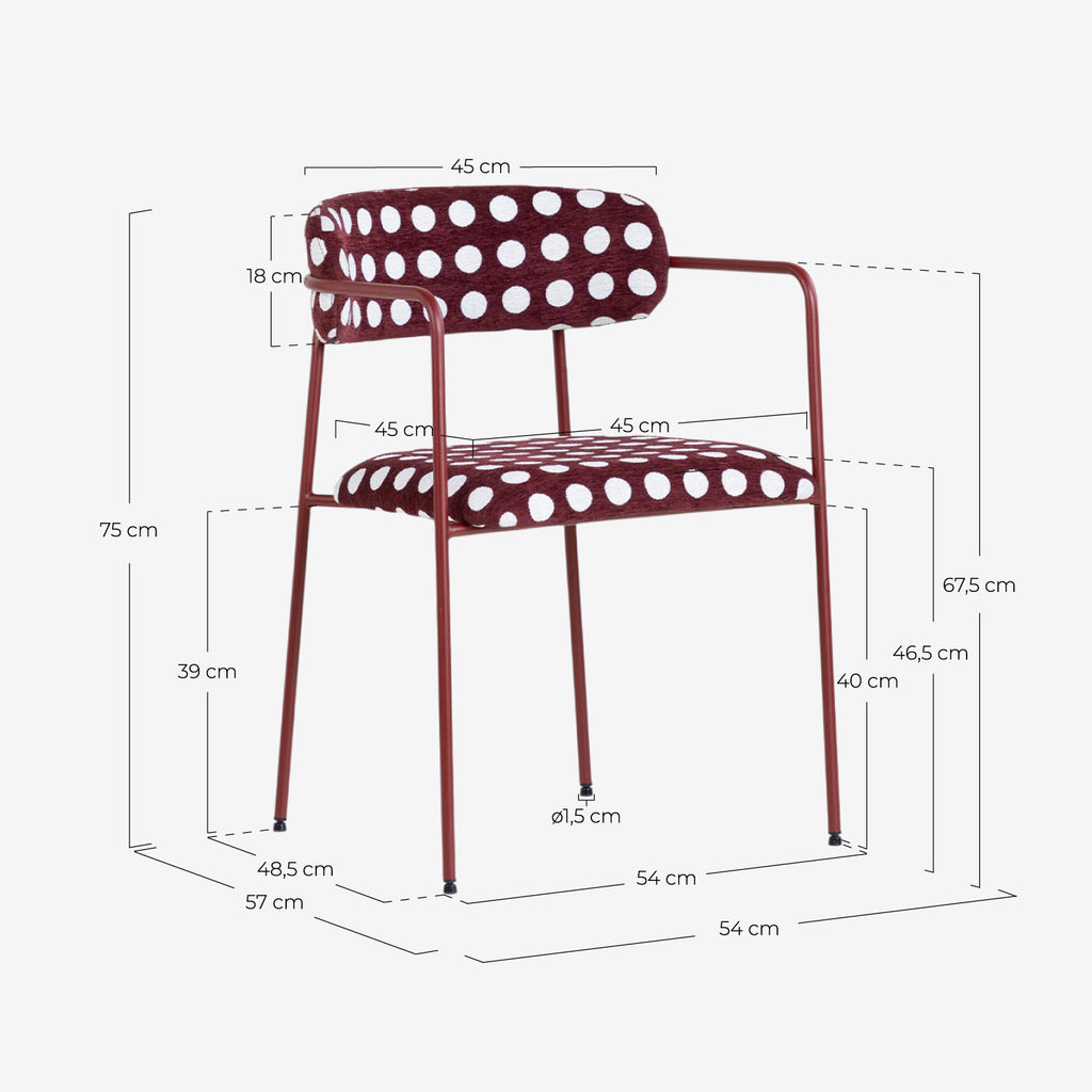 Dining room chair with metal armrests and Myretia fabric