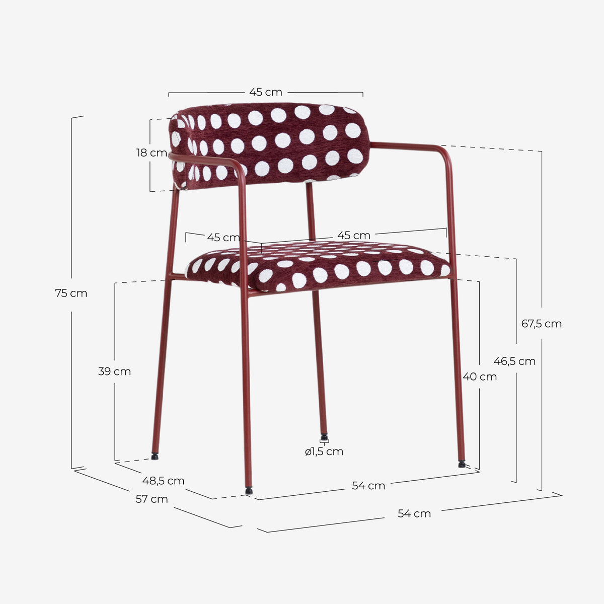 Dining room chair with metal armrests and Myretia fabric