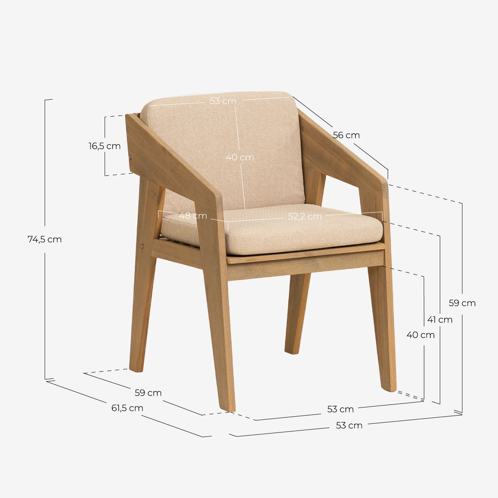 Tanon Acacia Wood Dining Chair with Armrests