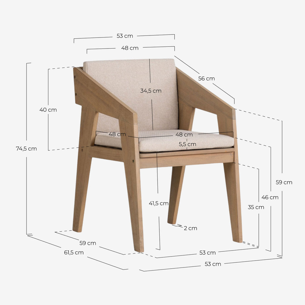 Tanon Acacia Wood Dining Chair with Armrests