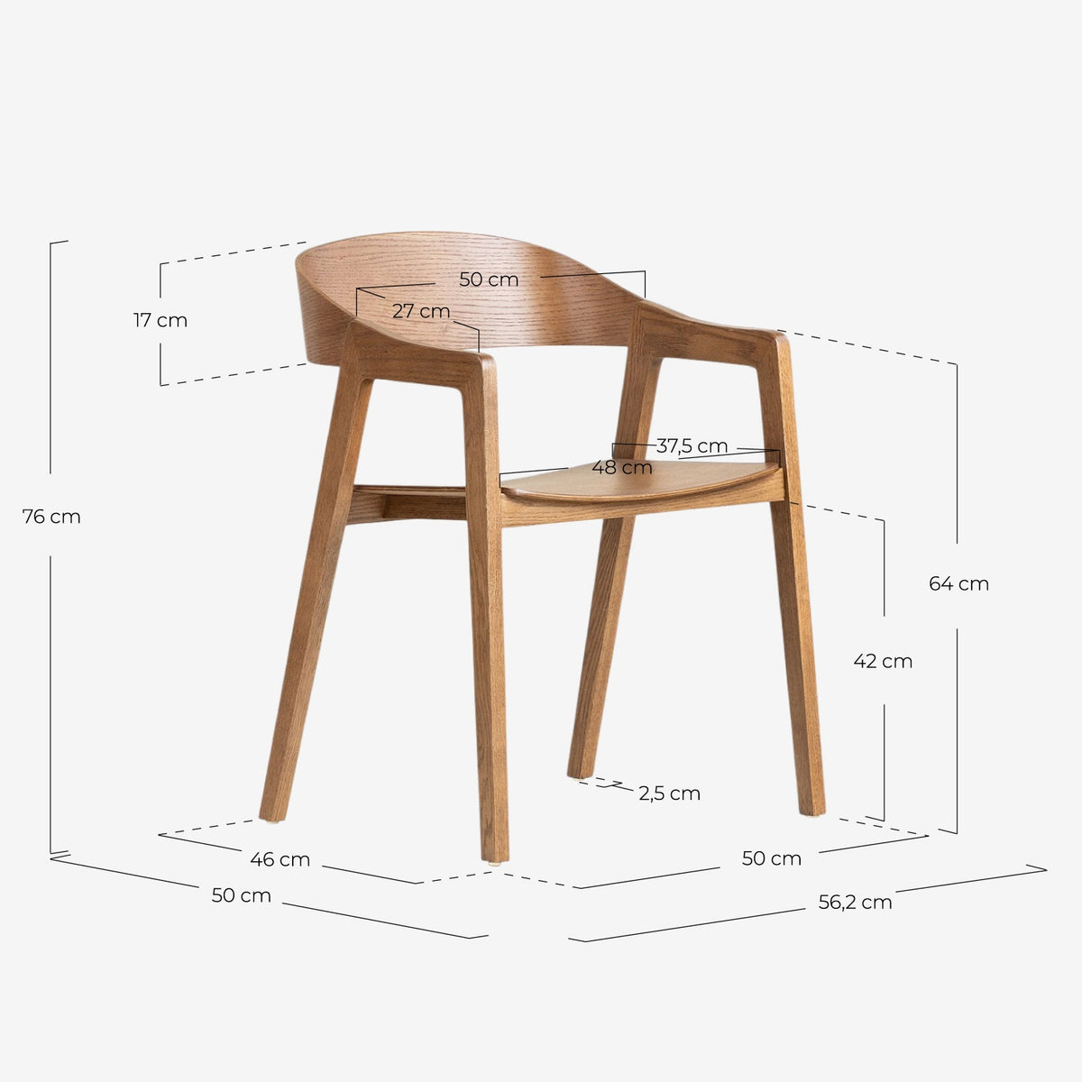 Oak wood dining chair with armrests Laly