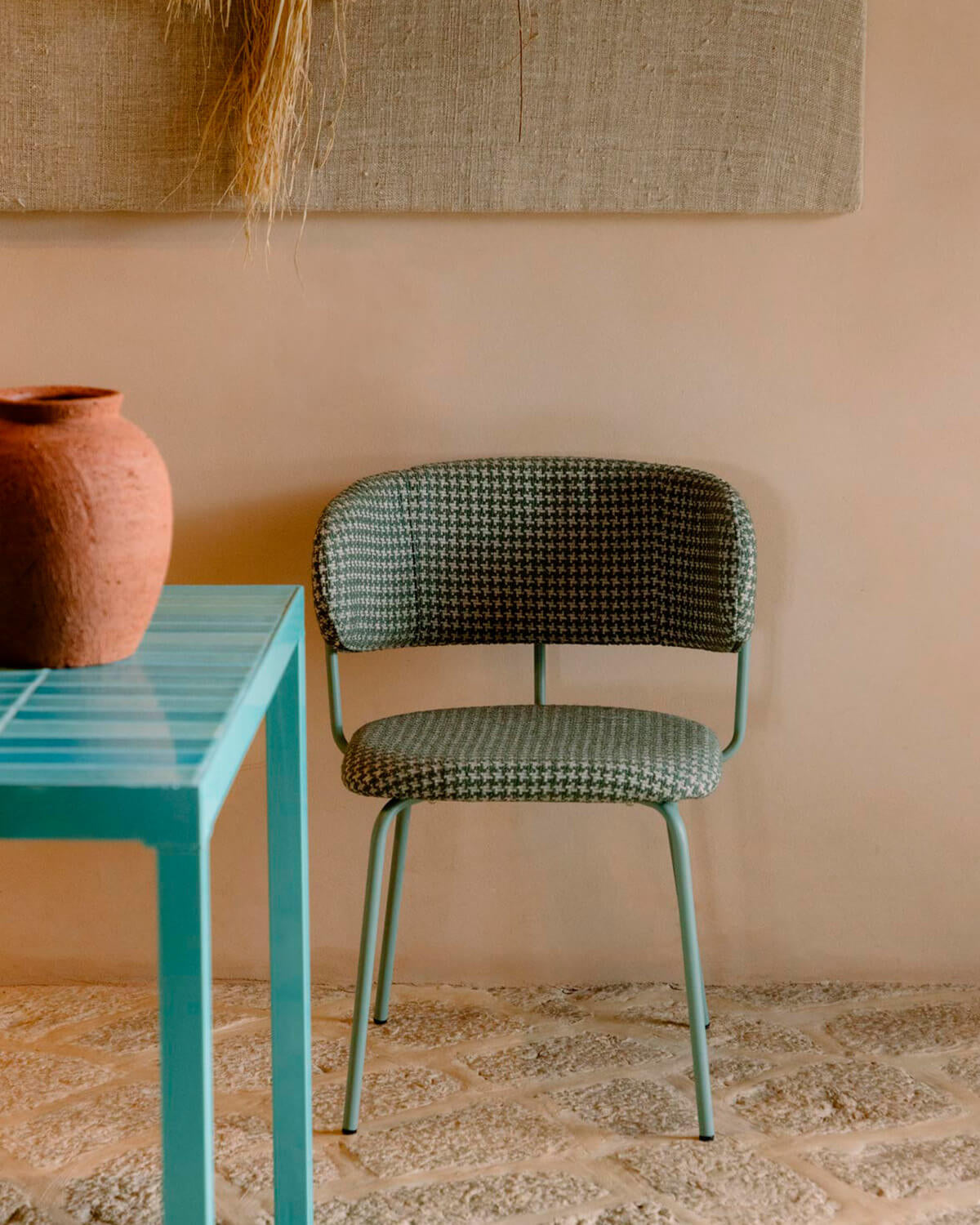 Bonse Metal and Printed Fabric Dining Chair