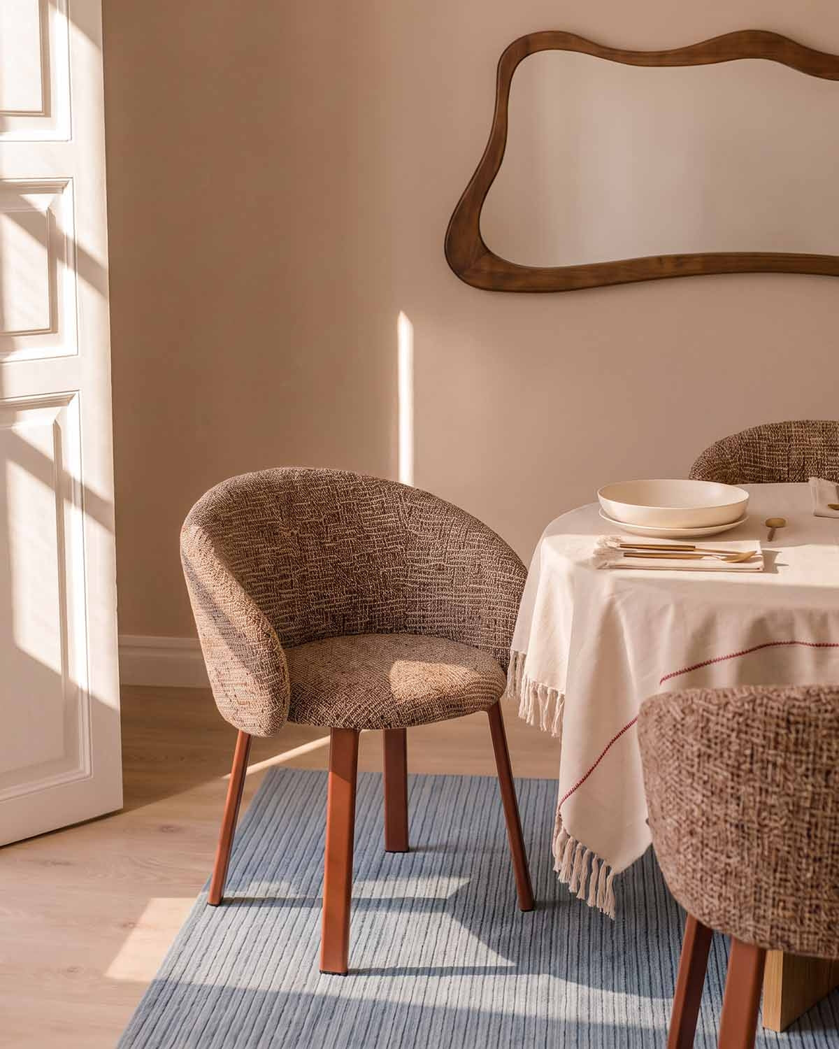 Bouviet fabric and metal dining room chair