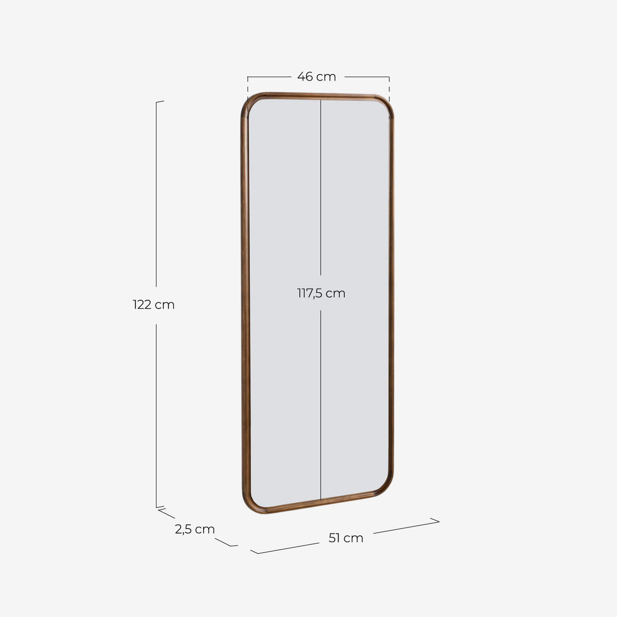 Rectangular wall mirror 122x51 cm in Eimar pine wood