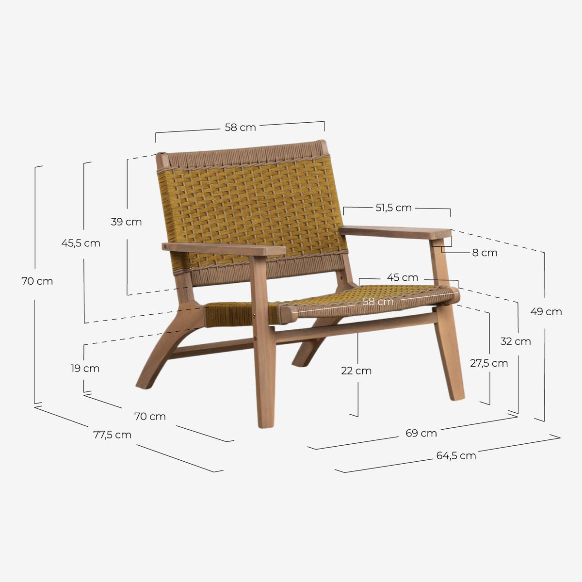 Mirle acacia wood and rope garden armchair