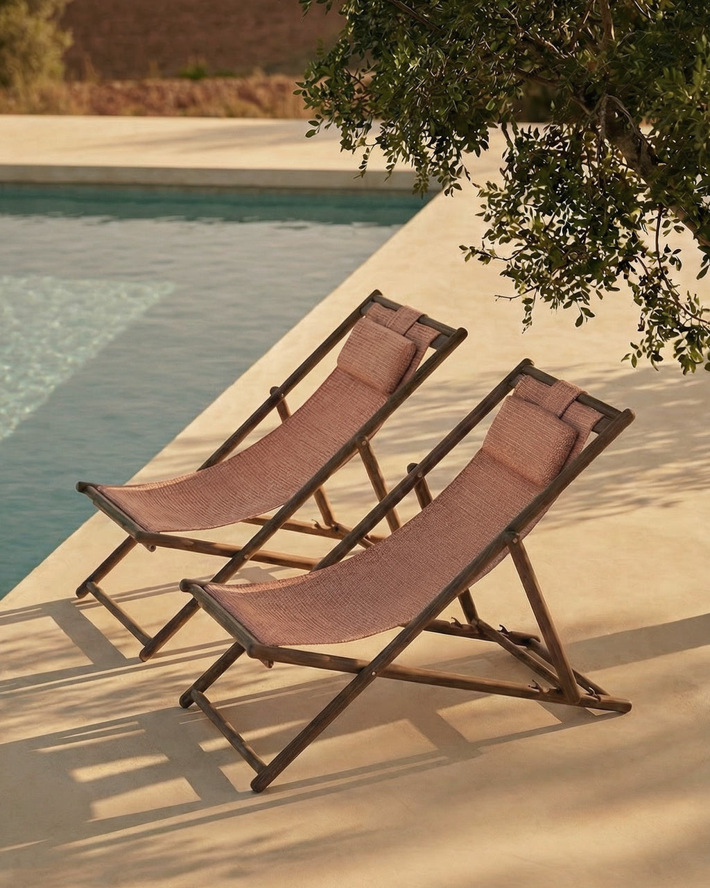 Reclining Hammock in Eucalyptus Wood and Elnes Fabric