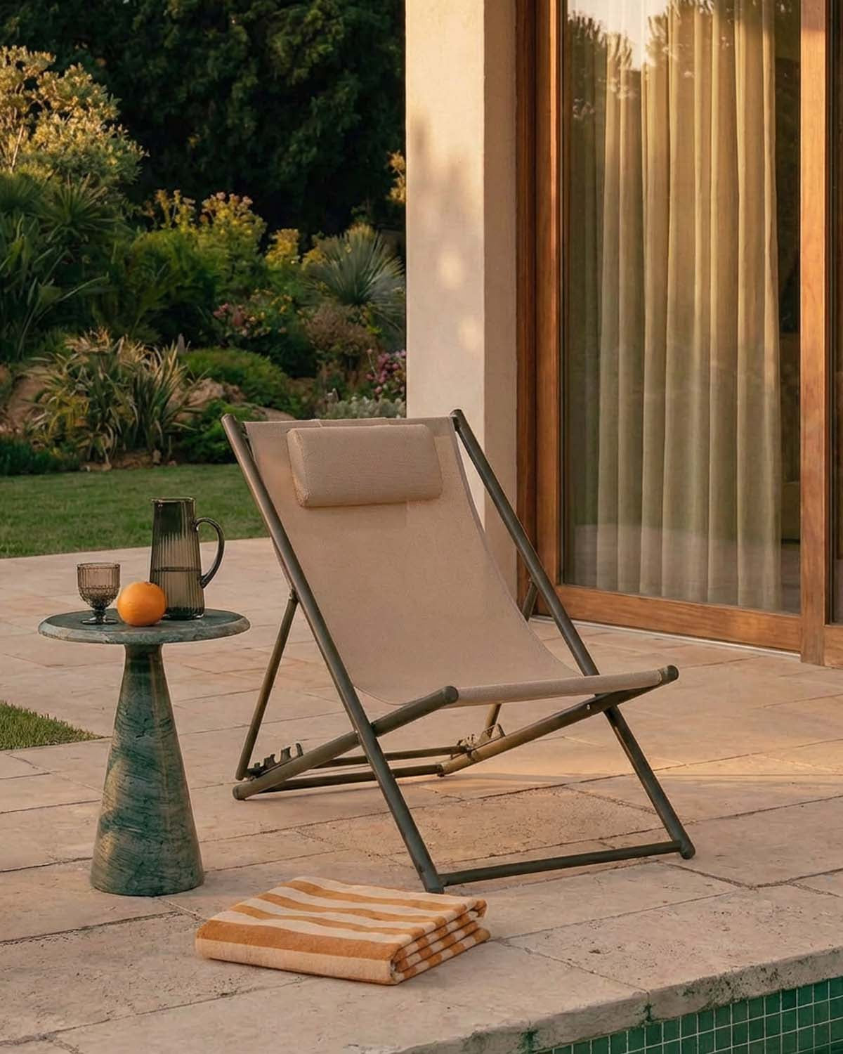 Ohiane metal and fabric reclining sun lounger