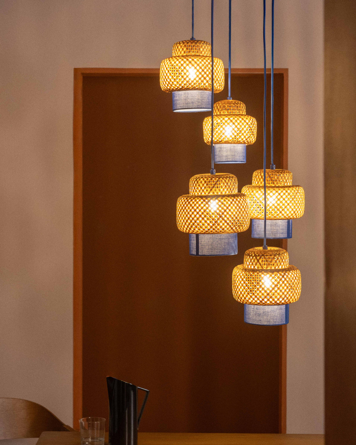 Mirenis bamboo and metal pendant light