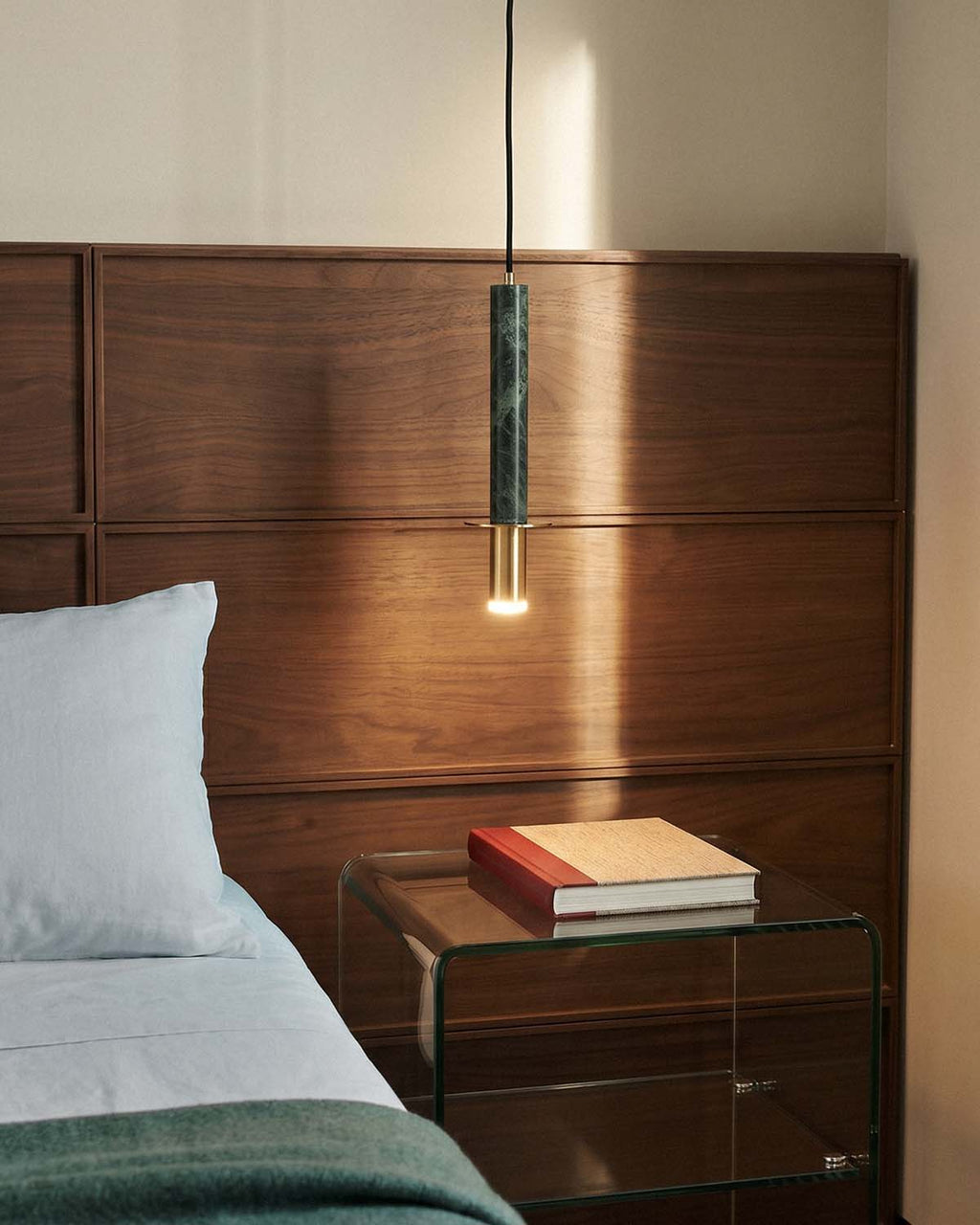 LED metal pendant light with Hikaru marble