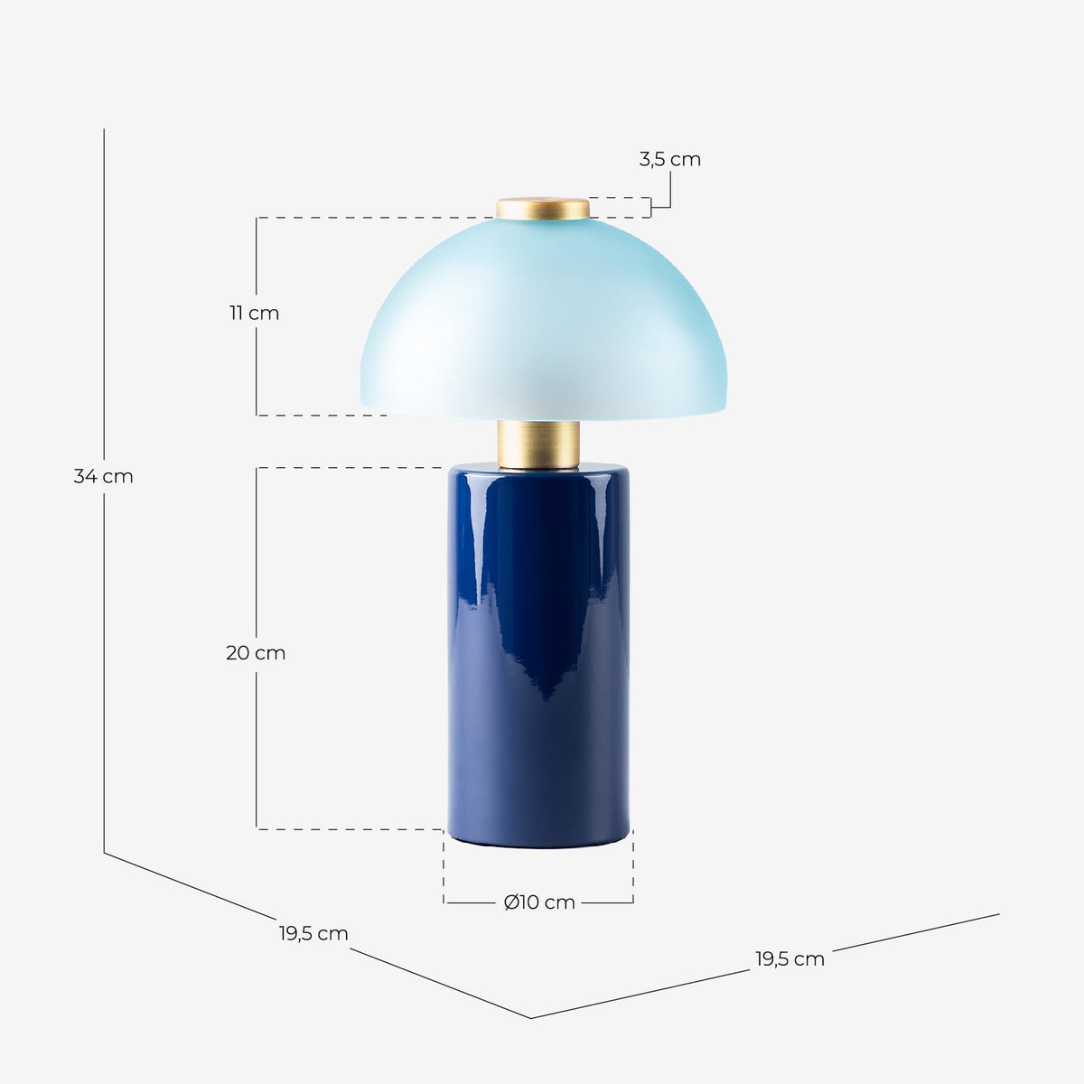 Table lamp Ø19.5 cm in metal and glass Seta Vidre