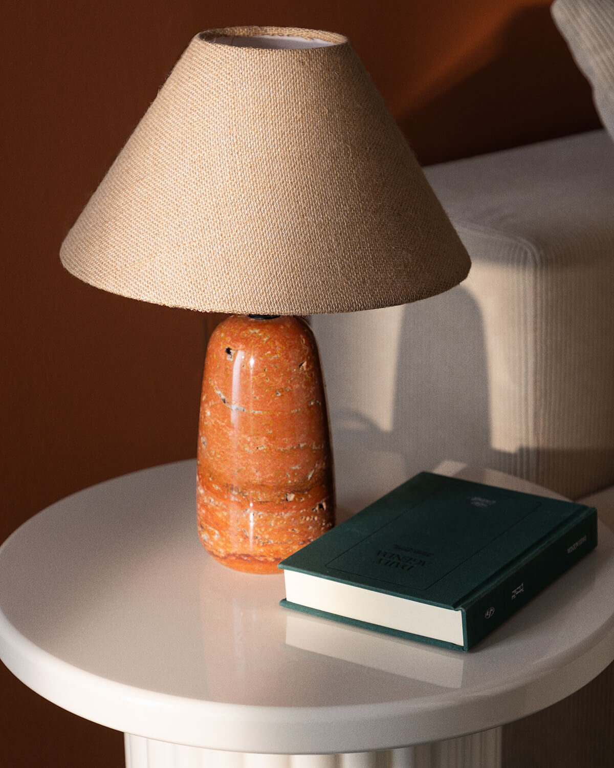 Adlai travertine marble and linen table lamp