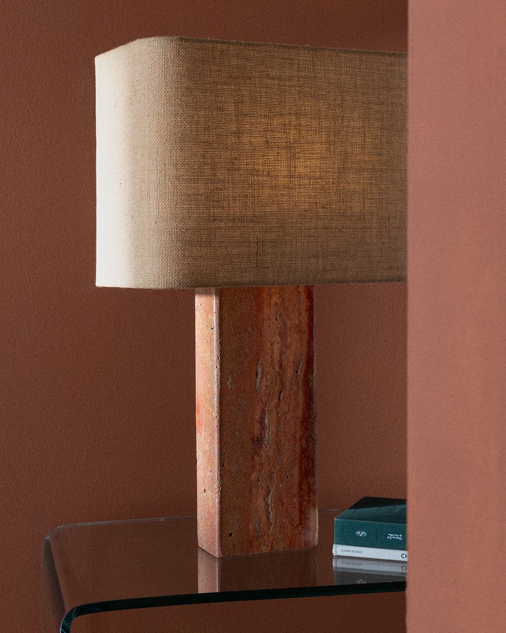 Filipa travertine marble and linen table lamp