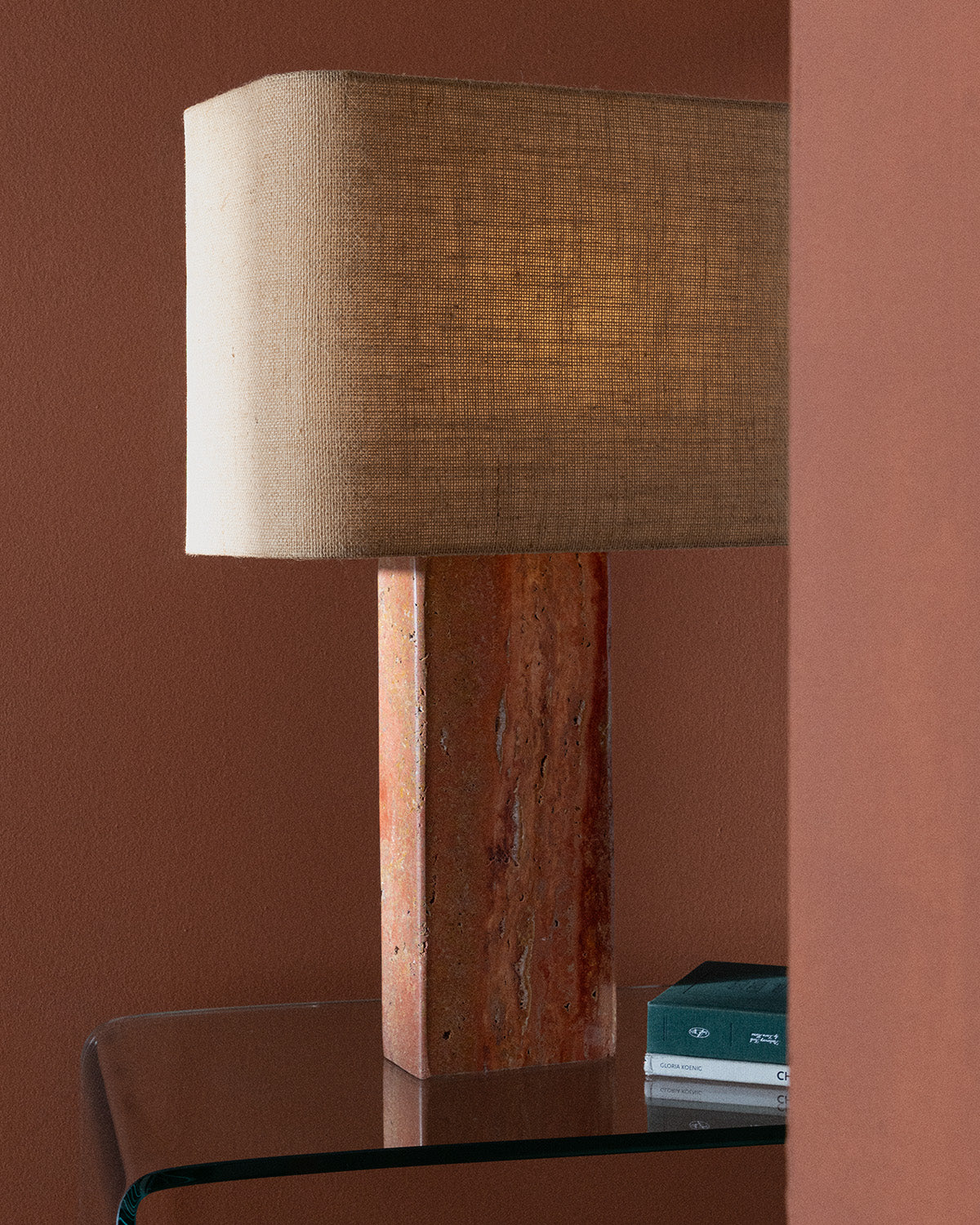Filipa travertine marble and linen table lamp