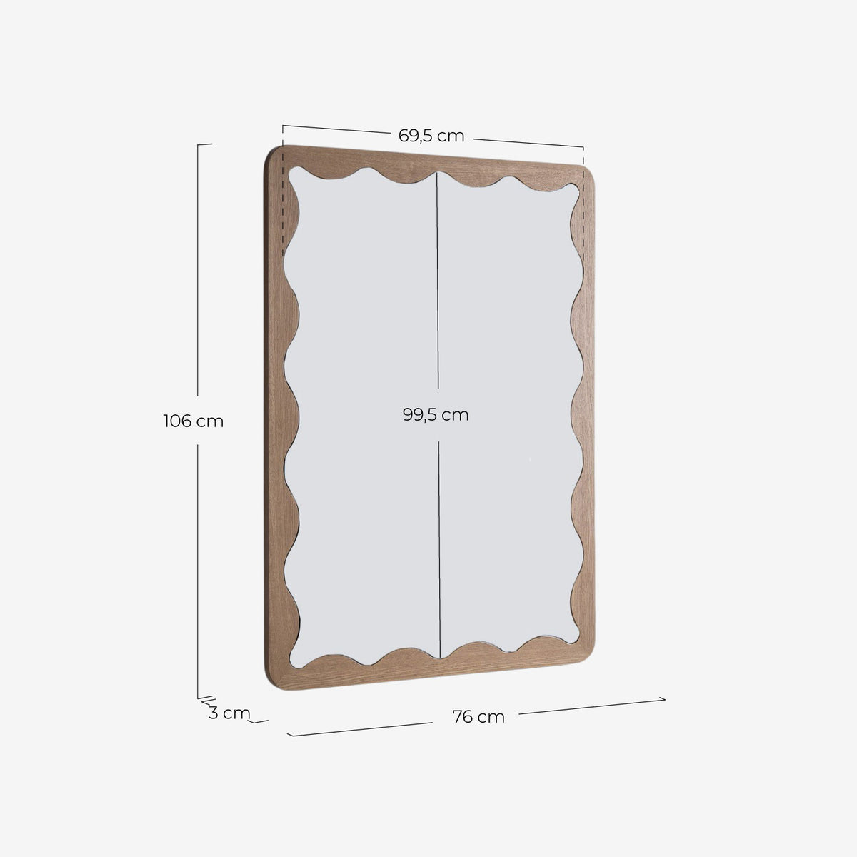 Rectangular wall mirror 106x76 cm in Arali wood