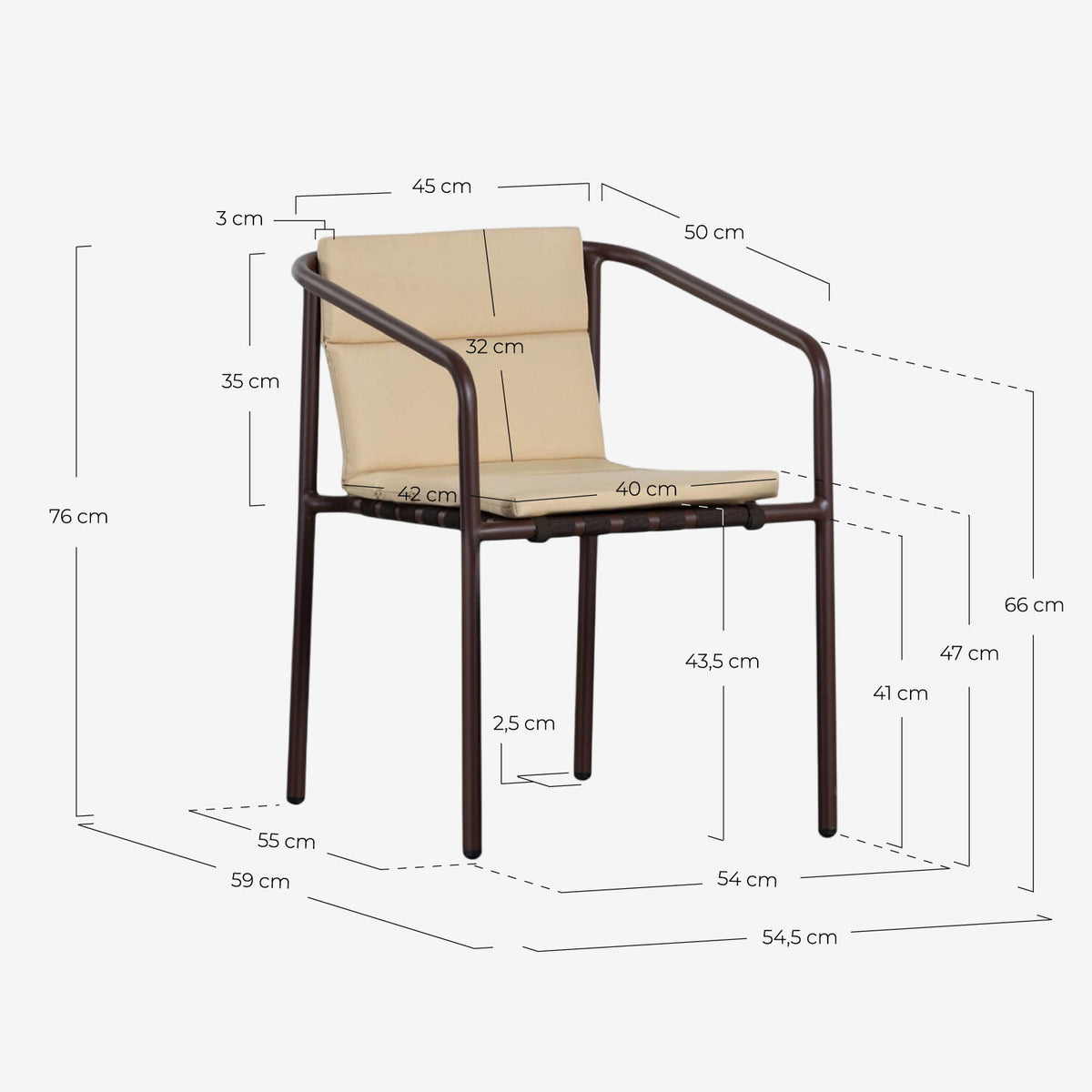 Pack 2 outdoor chairs with aluminum armrests and Vinke fabric