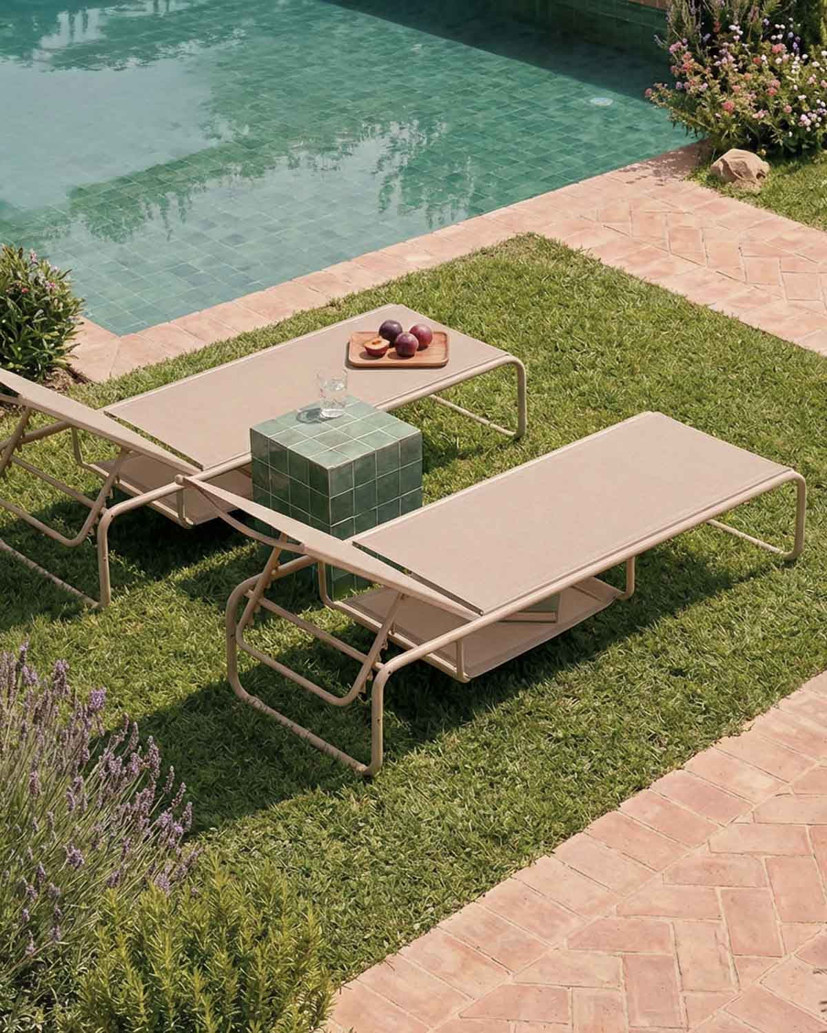Pack of 2 reclining sun loungers in metal and Ohiane fabric