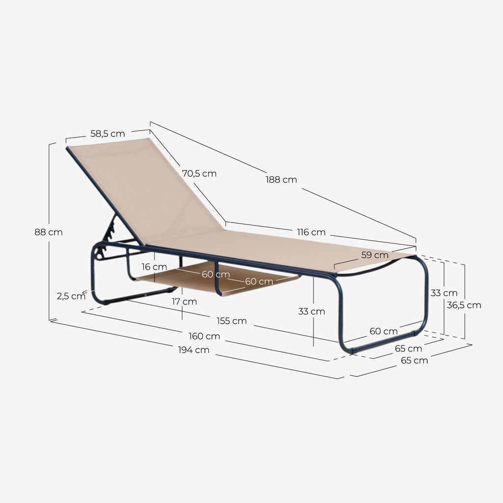 Pack of 2 reclining sun loungers in metal and Ohiane fabric