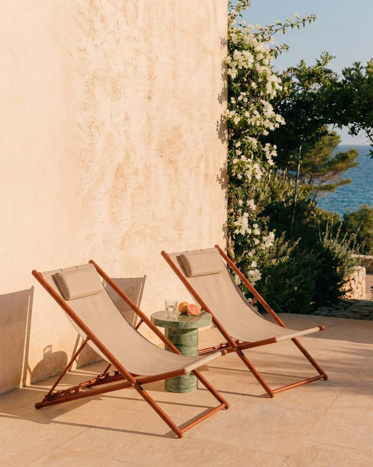 Pack 2 reclining deck chairs in metal and Ohiane fabric