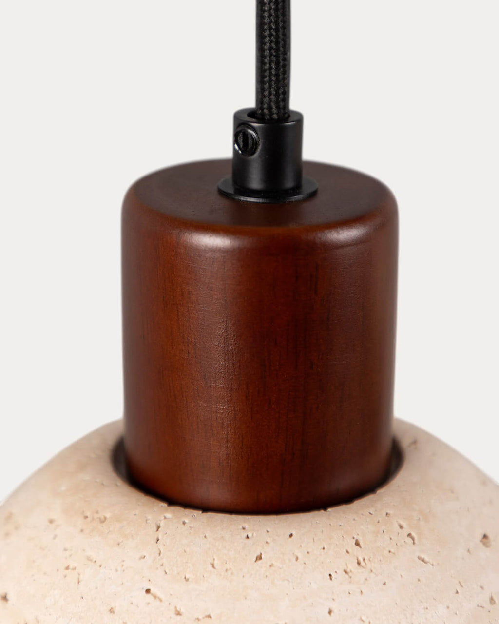Pendant light with 3 light points in travertine marble and May wood
