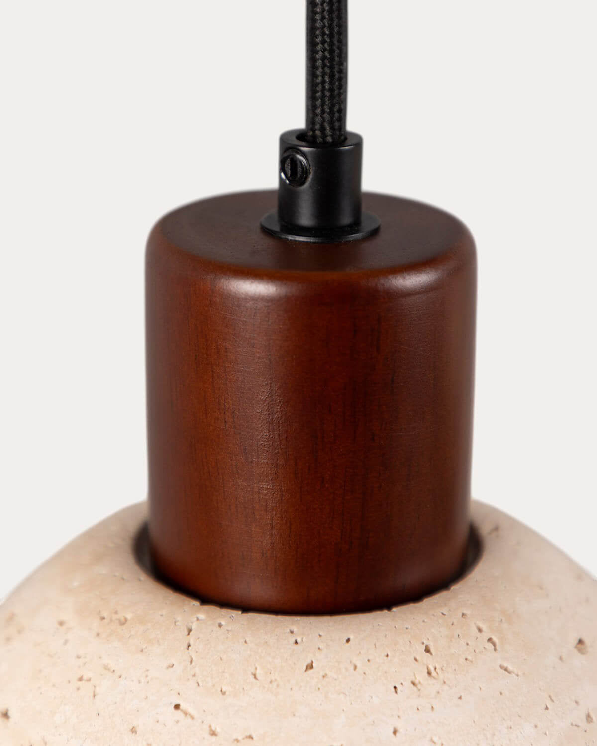 Pendant light with 3 light points in travertine marble and May wood