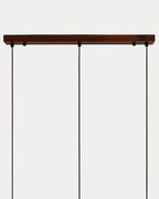 Pendant light with 3 light points in travertine marble and May wood