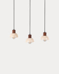 Pendant light with 3 light points in travertine marble and May wood