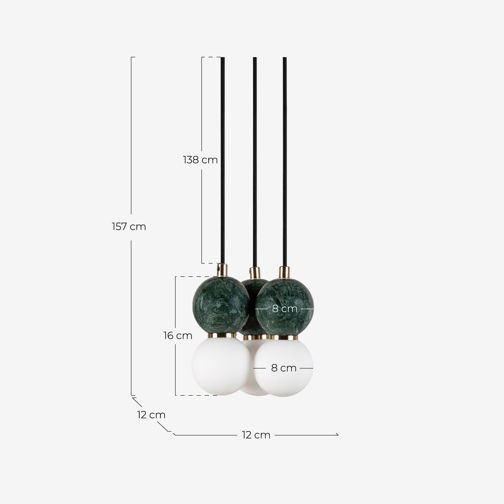 Metal pendant light with 3 light points with Valenes marble