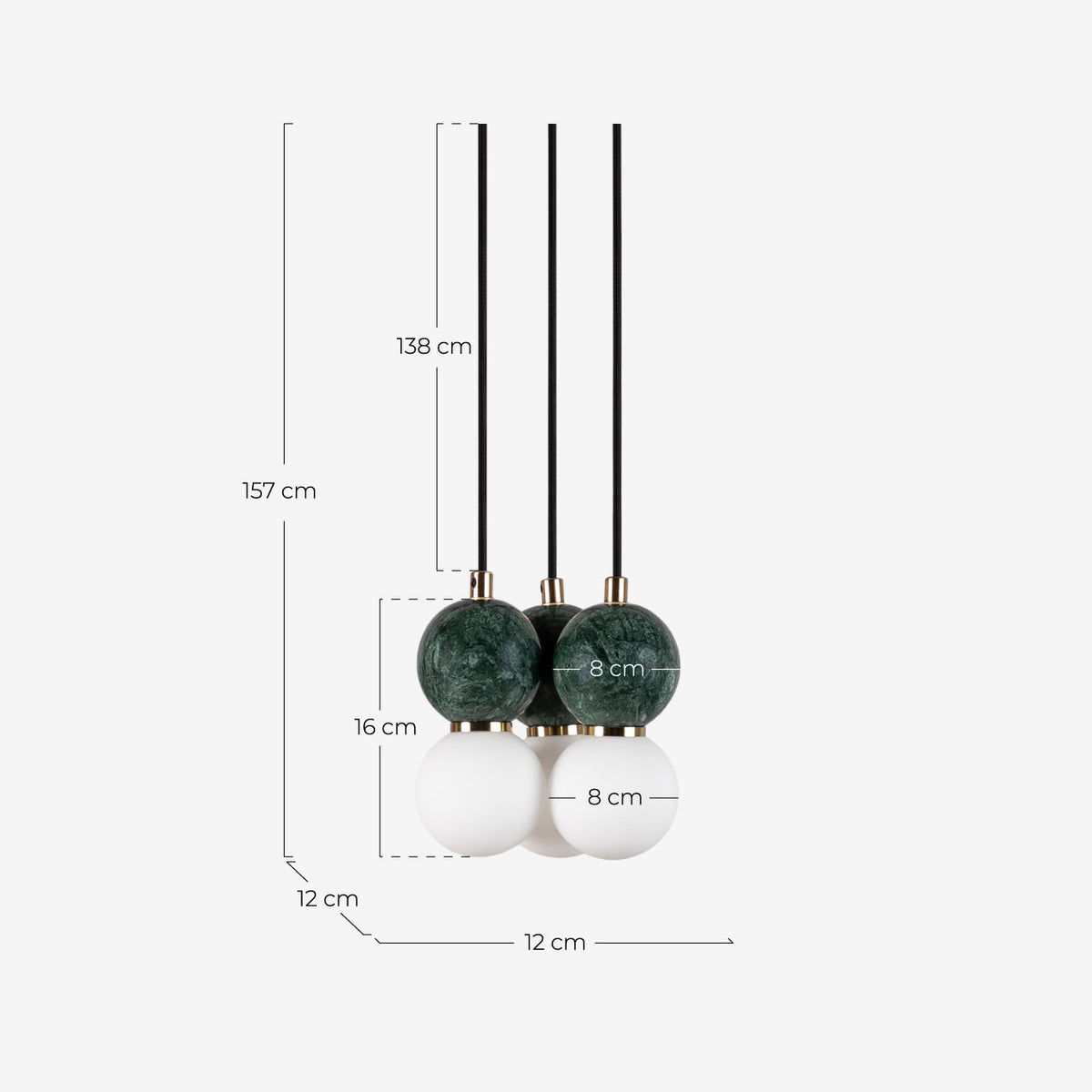 Metal pendant light with 3 light points with Valenes marble