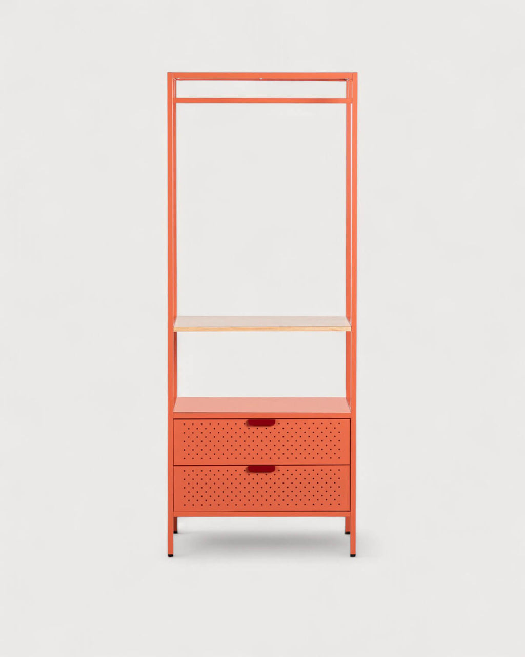 Free-standing coat rack 180x70 cm with shelf and 2 drawers in laminated steel and Varys pine wood