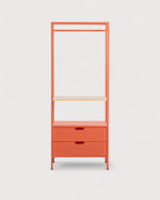 Free-standing coat rack 180x70 cm with shelf and 2 drawers in laminated steel and Varys pine wood