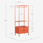 Free-standing coat rack 180x70 cm with shelf and 2 drawers in laminated steel and Varys pine wood