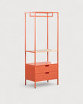 Free-standing coat rack 180x70 cm with shelf and 2 drawers in laminated steel and Varys pine wood