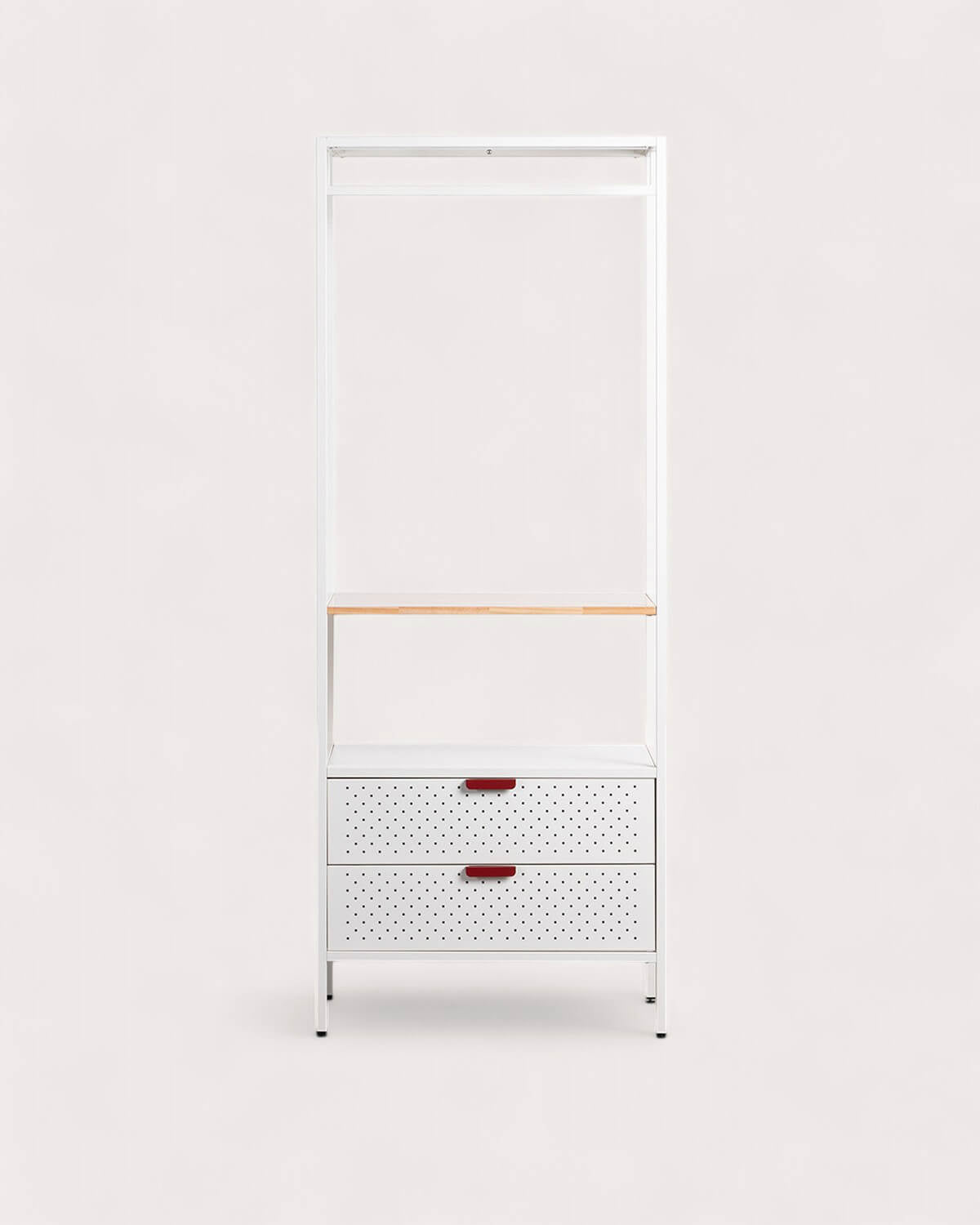Free-standing coat rack 180x70 cm with shelf and 2 drawers in laminated steel and Varys pine wood