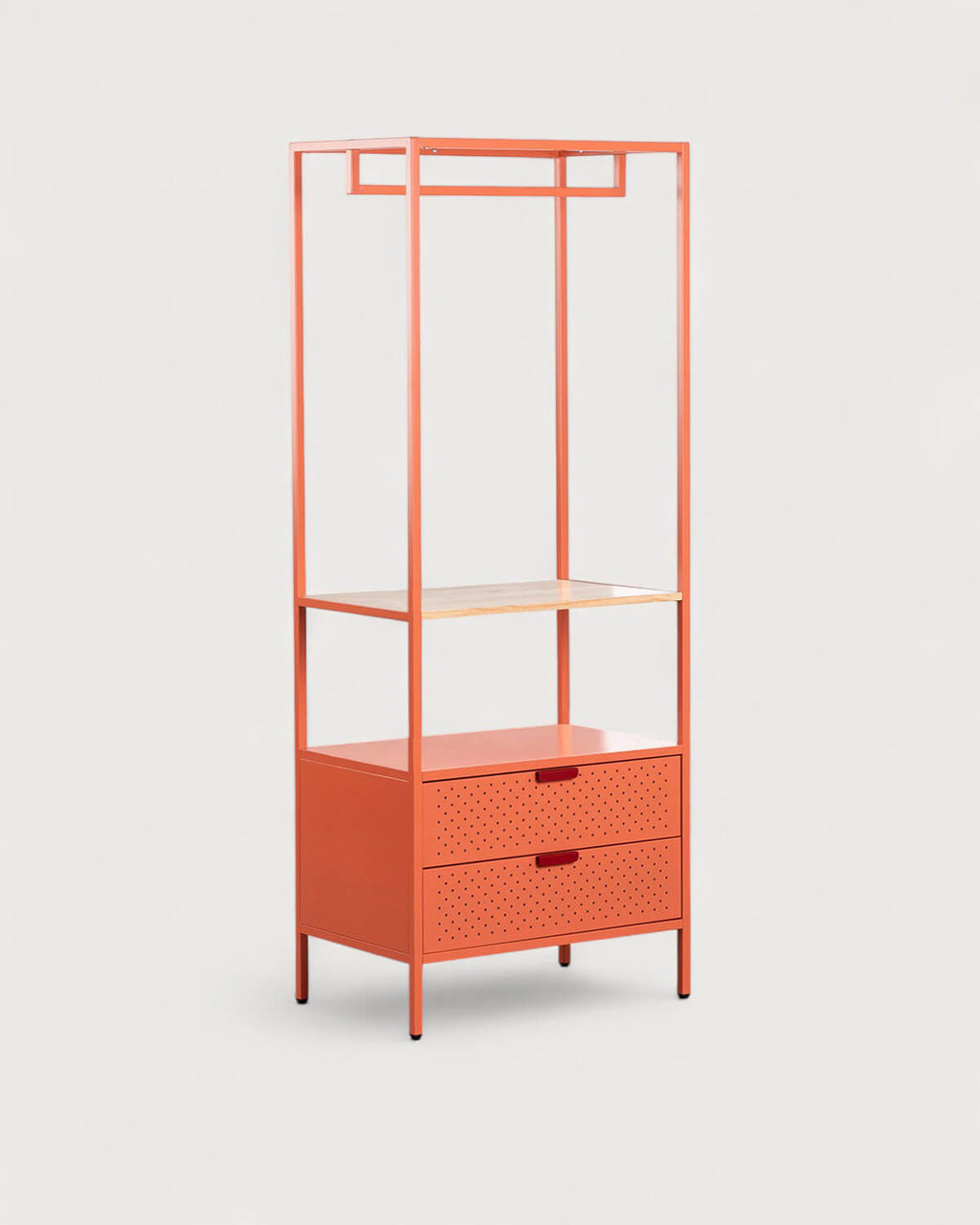 Free-standing coat rack 180x70 cm with shelf and 2 drawers in laminated steel and Varys pine wood