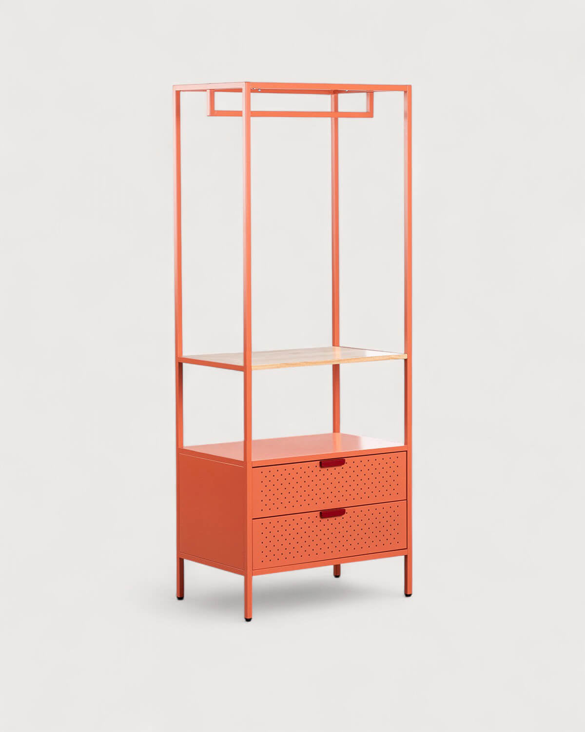 Free-standing coat rack 180x70 cm with shelf and 2 drawers in laminated steel and Varys pine wood