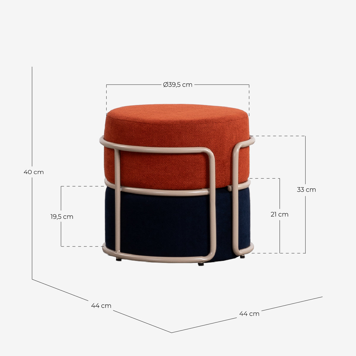 Round pouf with removable cushion in Aixa fabric