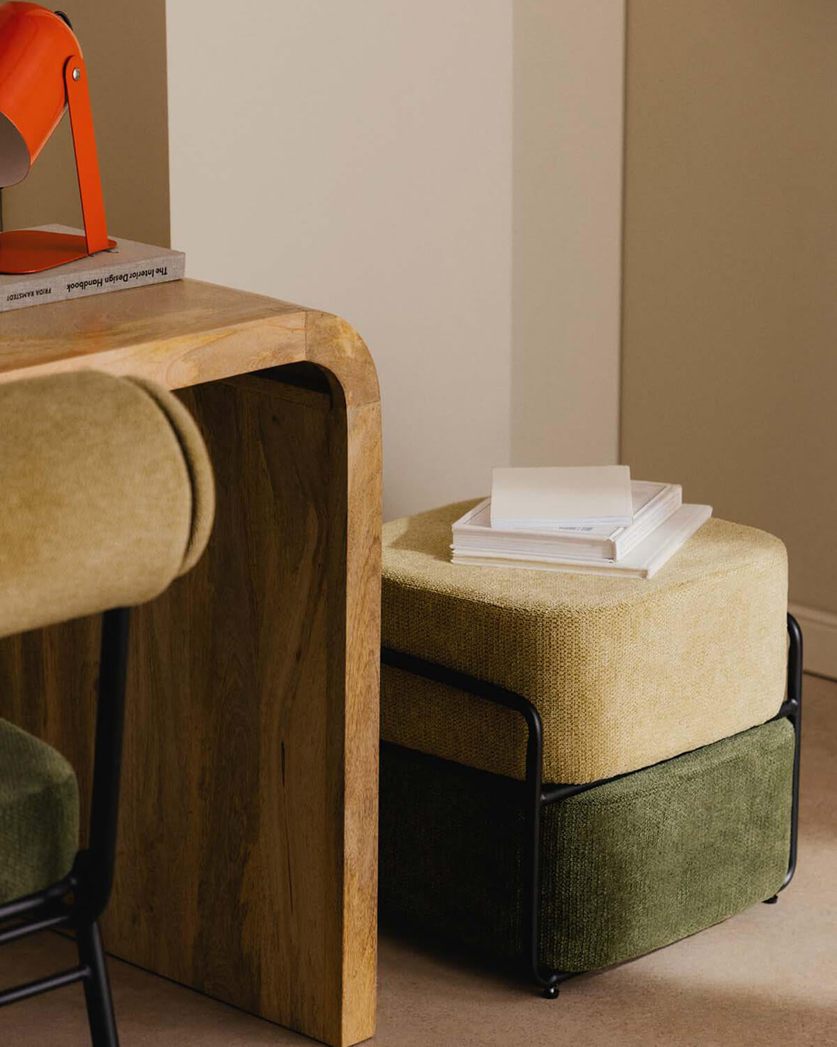 Rectangular pouf with removable cushion in Elin fabric